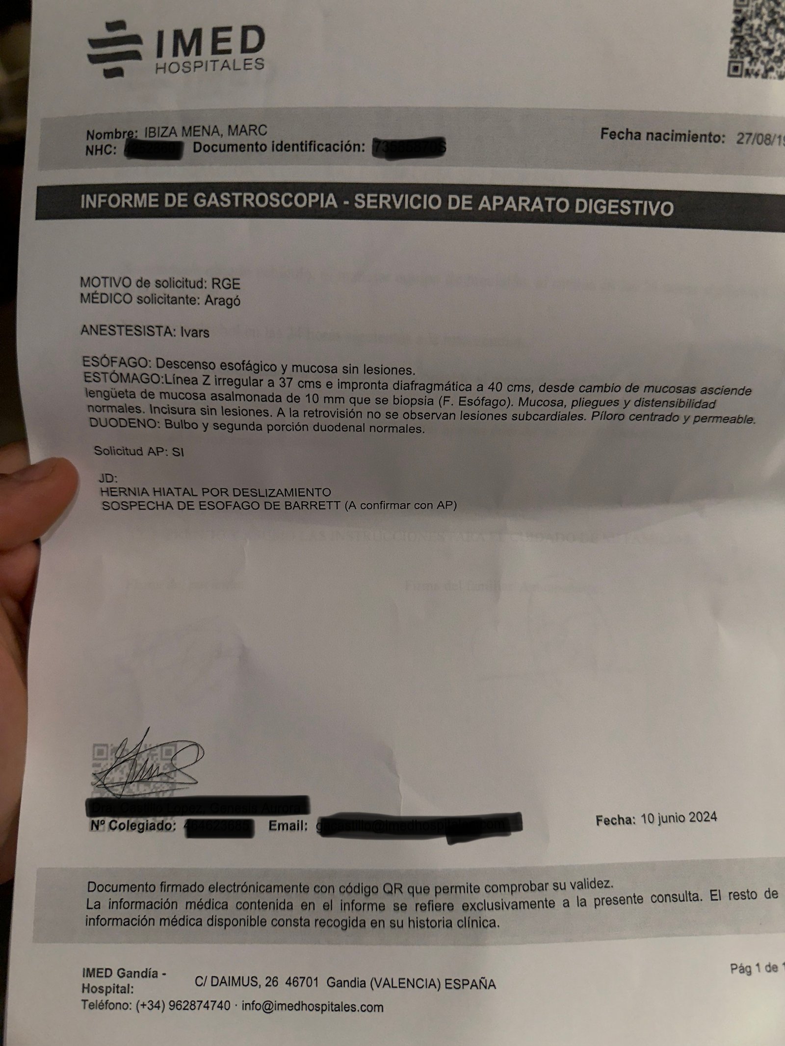 Informe de gastroscopia